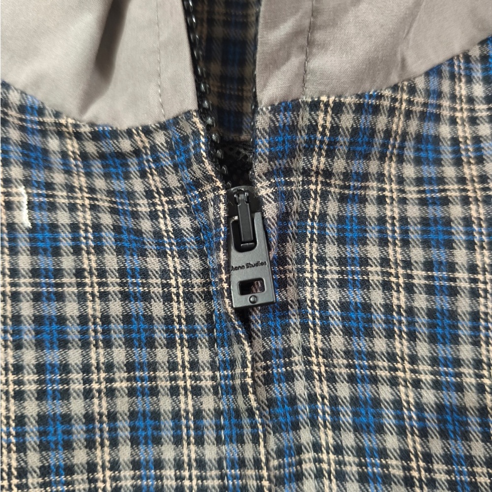 Acne Studios Stockholm 1996 Plaid Pullover Jacket in Navy & Gray - Picture 3 of 9